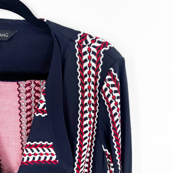 Ming Wang Womens 0X Navy Blue Red White Geometric Stripe Knit Jacket Cardigan - Picture 2 of 7